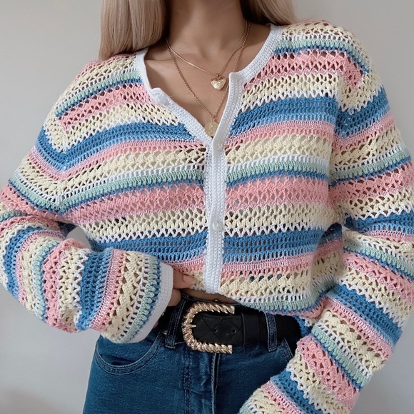 Vintage pastel indie retro cottagecore prairie Garden Open knit cardigan - Picture 2 of 8